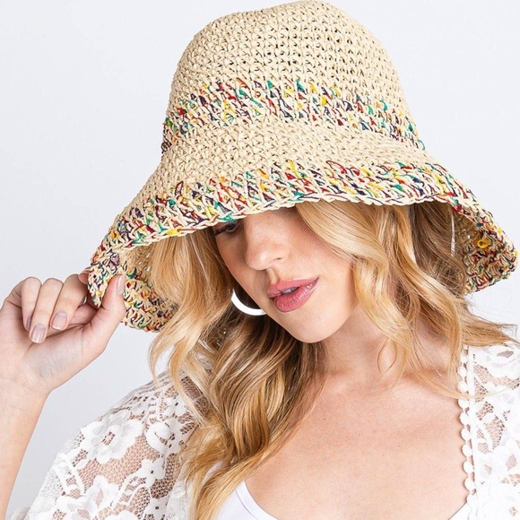 Mandalay and Company Accessories - RAFFIA CARNIVAL SAND MULTI COLOR BUCKET HAT